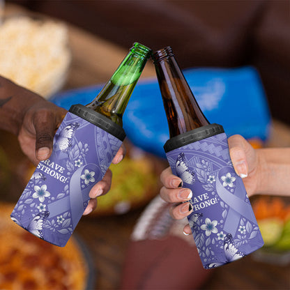 Polynesia Stomach Cancer Support 4 in 1 Can Cooler Tumbler Periwinkle Ribbon Brave Strong
