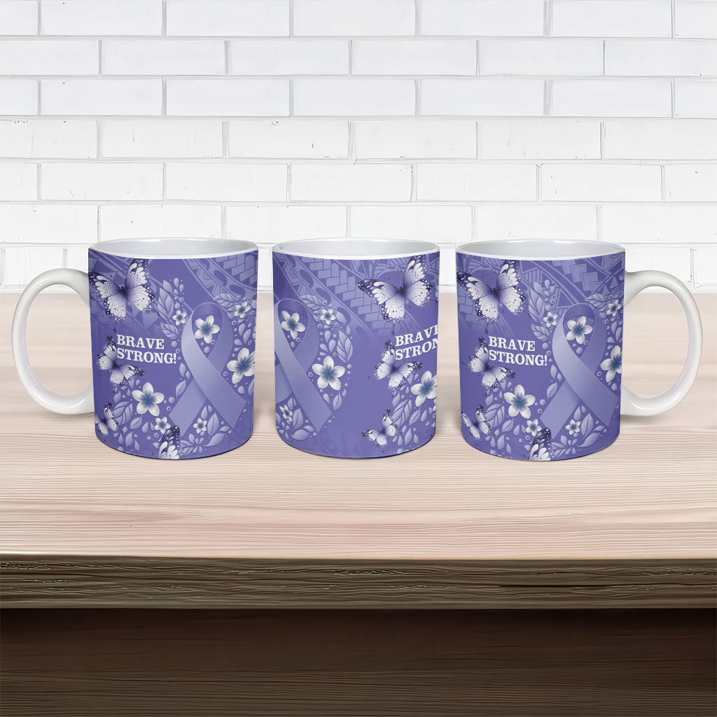 Polynesia Stomach Cancer Support Ceramic Mug Periwinkle Ribbon Brave Strong