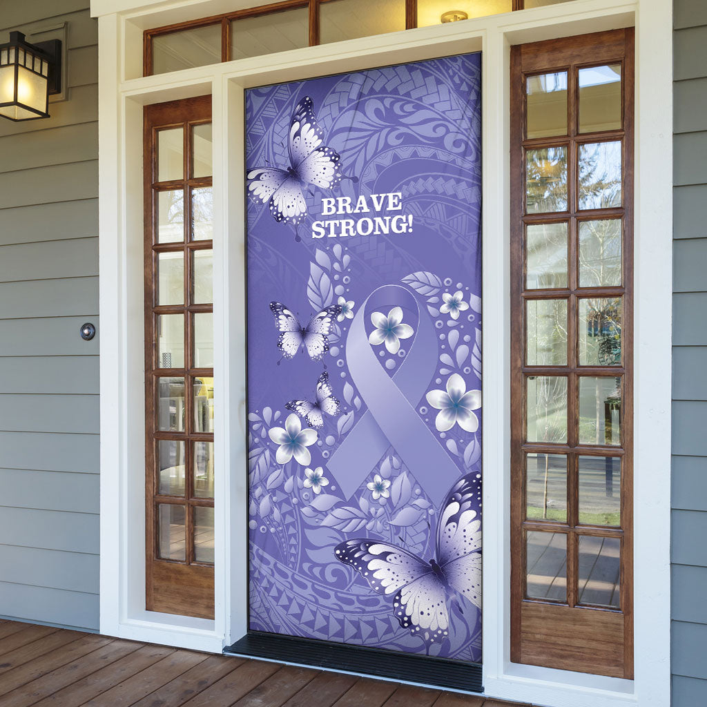 Polynesia Stomach Cancer Support Door Cover Periwinkle Ribbon Brave Strong