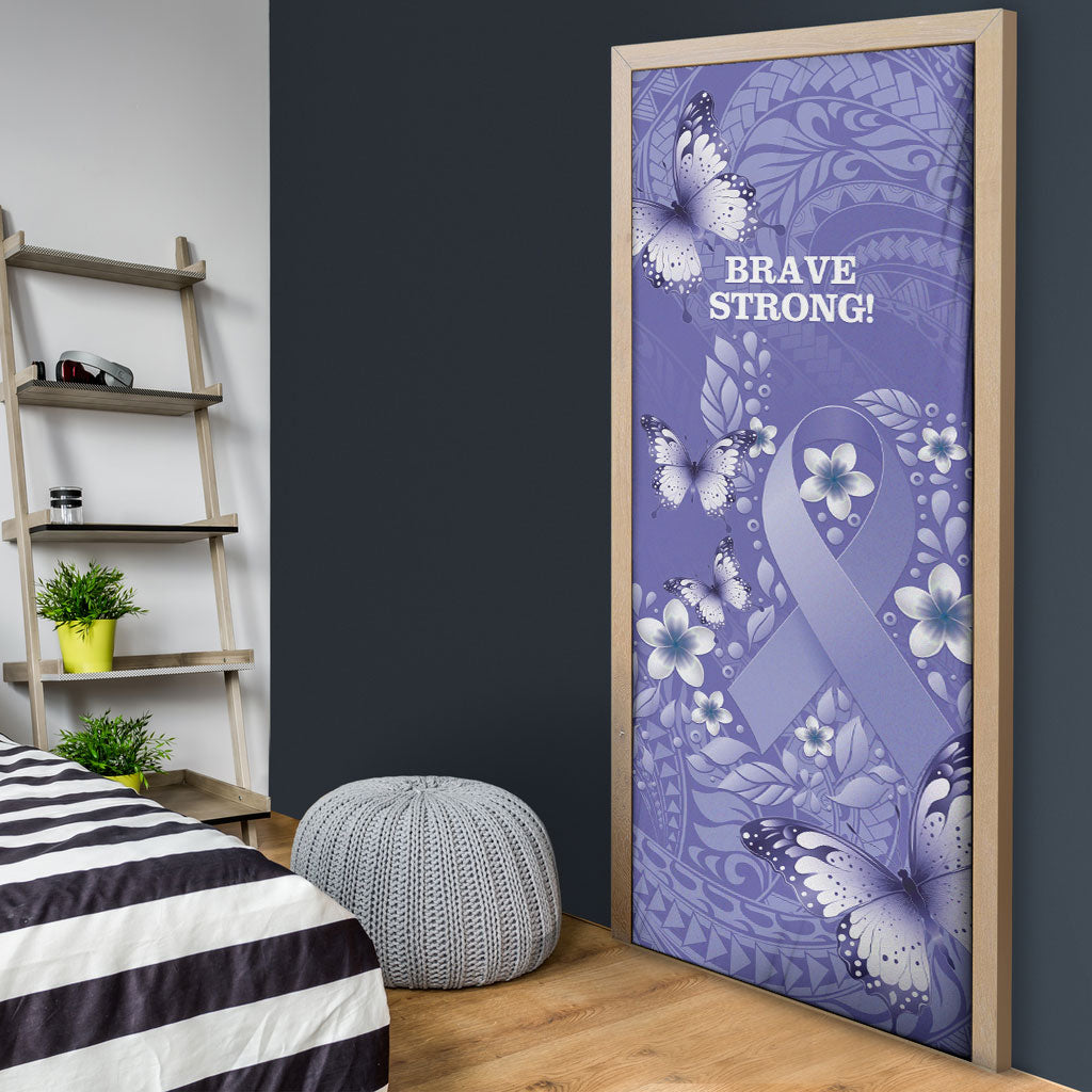 Polynesia Stomach Cancer Support Door Cover Periwinkle Ribbon Brave Strong