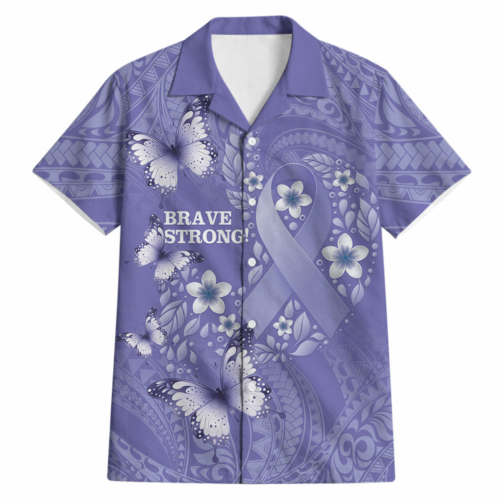Polynesia Stomach Cancer Support Hawaiian Shirt Periwinkle Ribbon Brave Strong