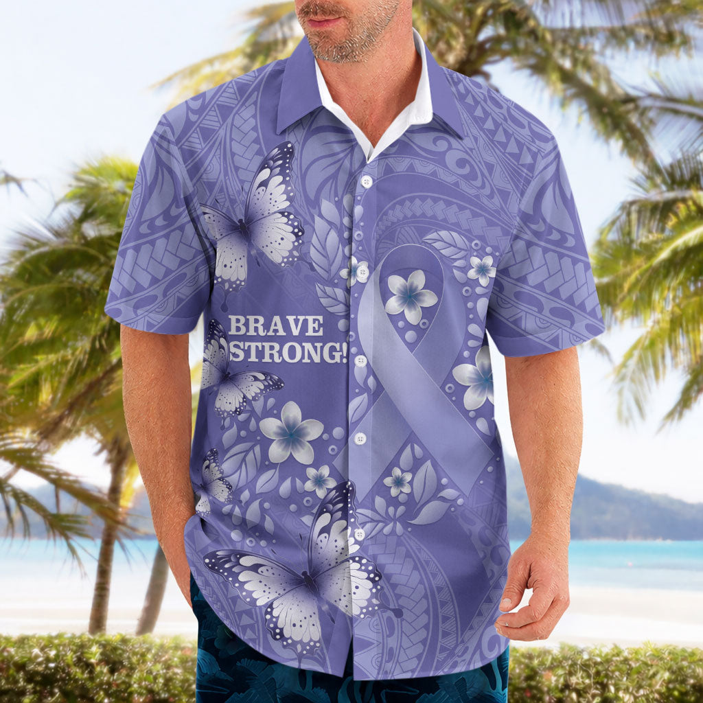 Polynesia Stomach Cancer Support Hawaiian Shirt Periwinkle Ribbon Brave Strong