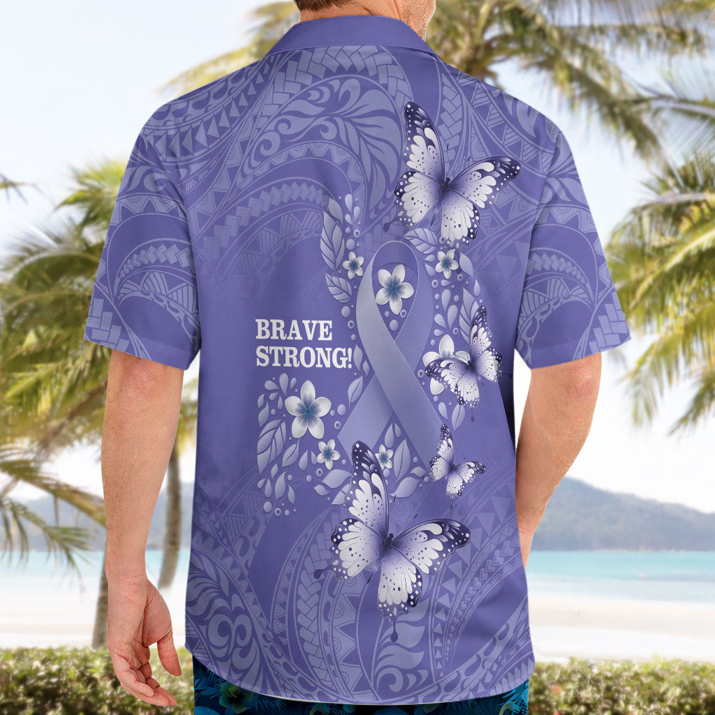 Polynesia Stomach Cancer Support Hawaiian Shirt Periwinkle Ribbon Brave Strong