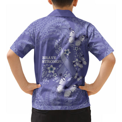 Polynesia Stomach Cancer Support Hawaiian Shirt Periwinkle Ribbon Brave Strong