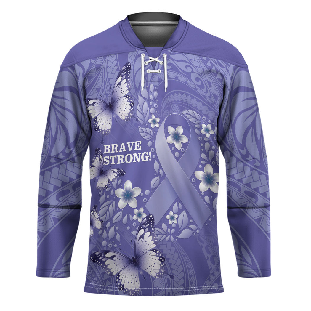 Polynesia Stomach Cancer Support Hockey Jersey Periwinkle Ribbon Brave Strong
