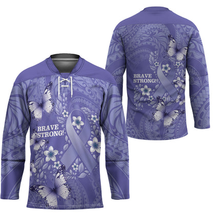 Polynesia Stomach Cancer Support Hockey Jersey Periwinkle Ribbon Brave Strong