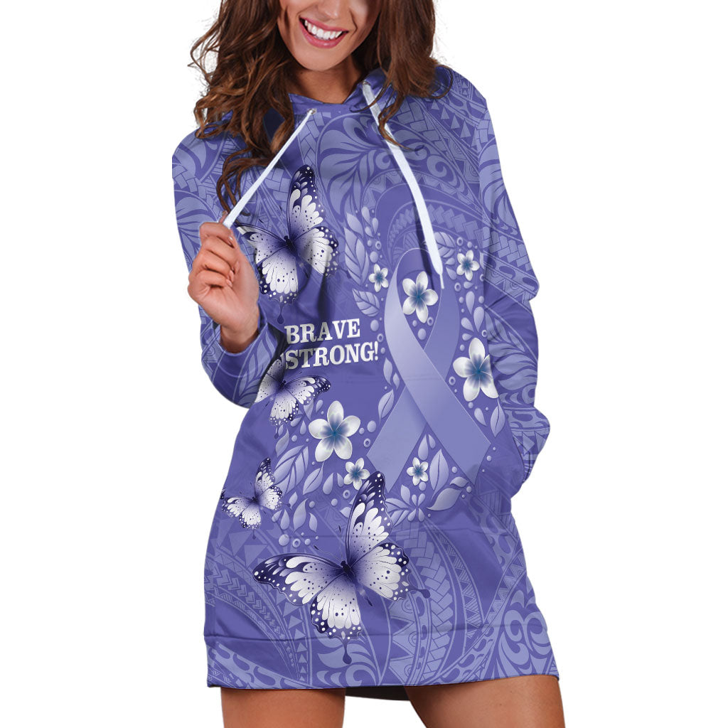 Polynesia Stomach Cancer Support Hoodie Dress Periwinkle Ribbon Brave Strong