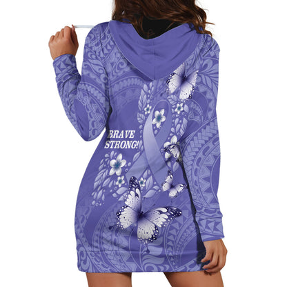 Polynesia Stomach Cancer Support Hoodie Dress Periwinkle Ribbon Brave Strong