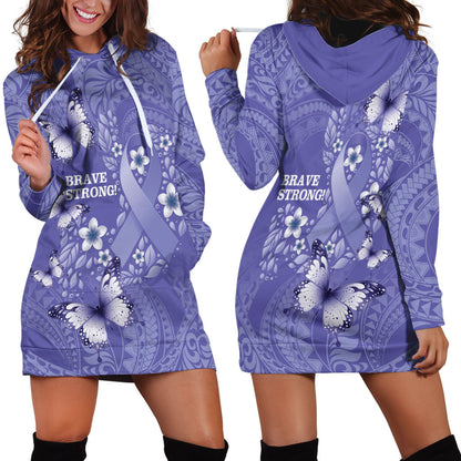 Polynesia Stomach Cancer Support Hoodie Dress Periwinkle Ribbon Brave Strong