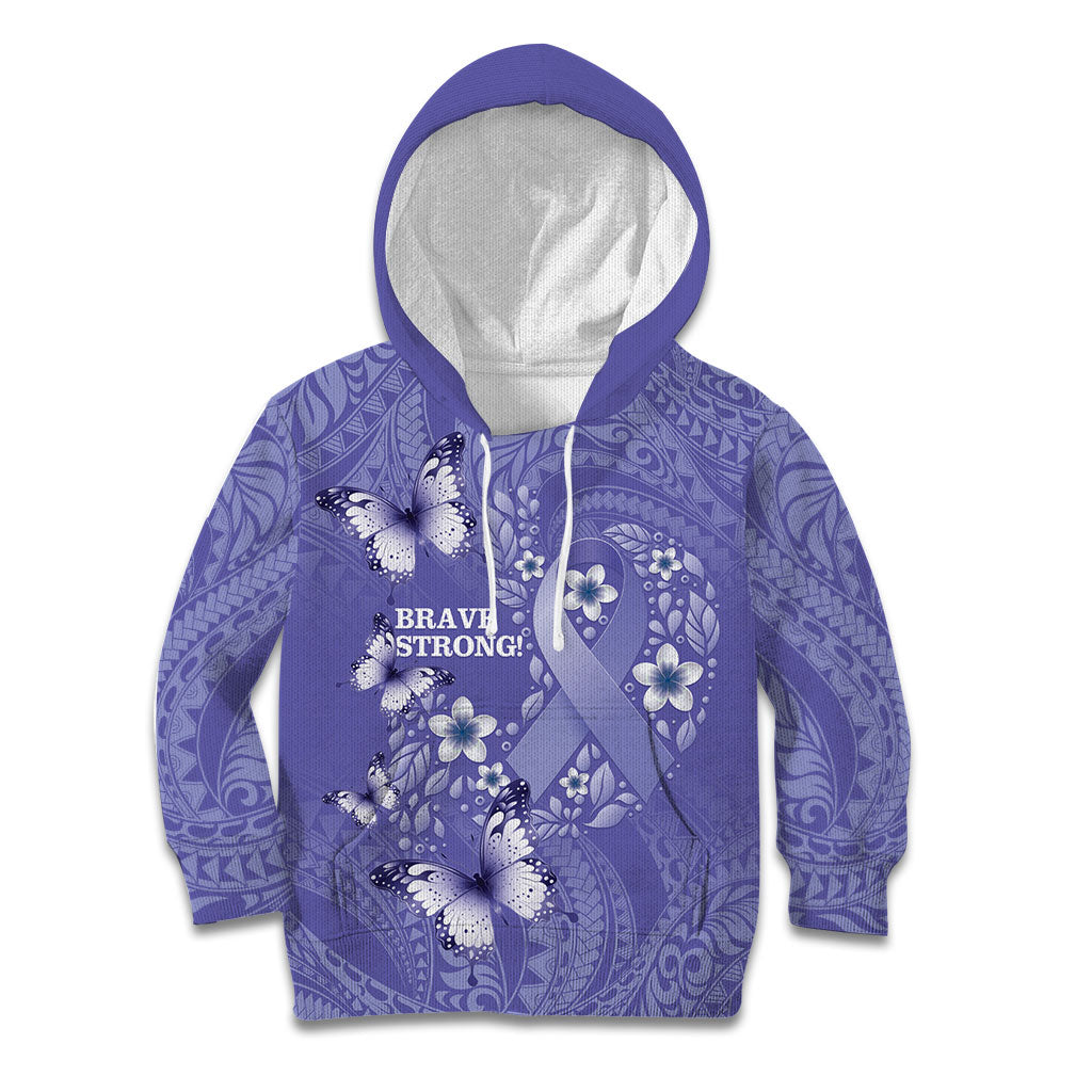 Polynesia Stomach Cancer Support Kid Hoodie Periwinkle Ribbon Brave Strong