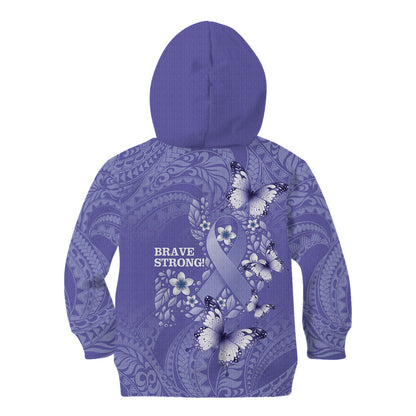 Polynesia Stomach Cancer Support Kid Hoodie Periwinkle Ribbon Brave Strong