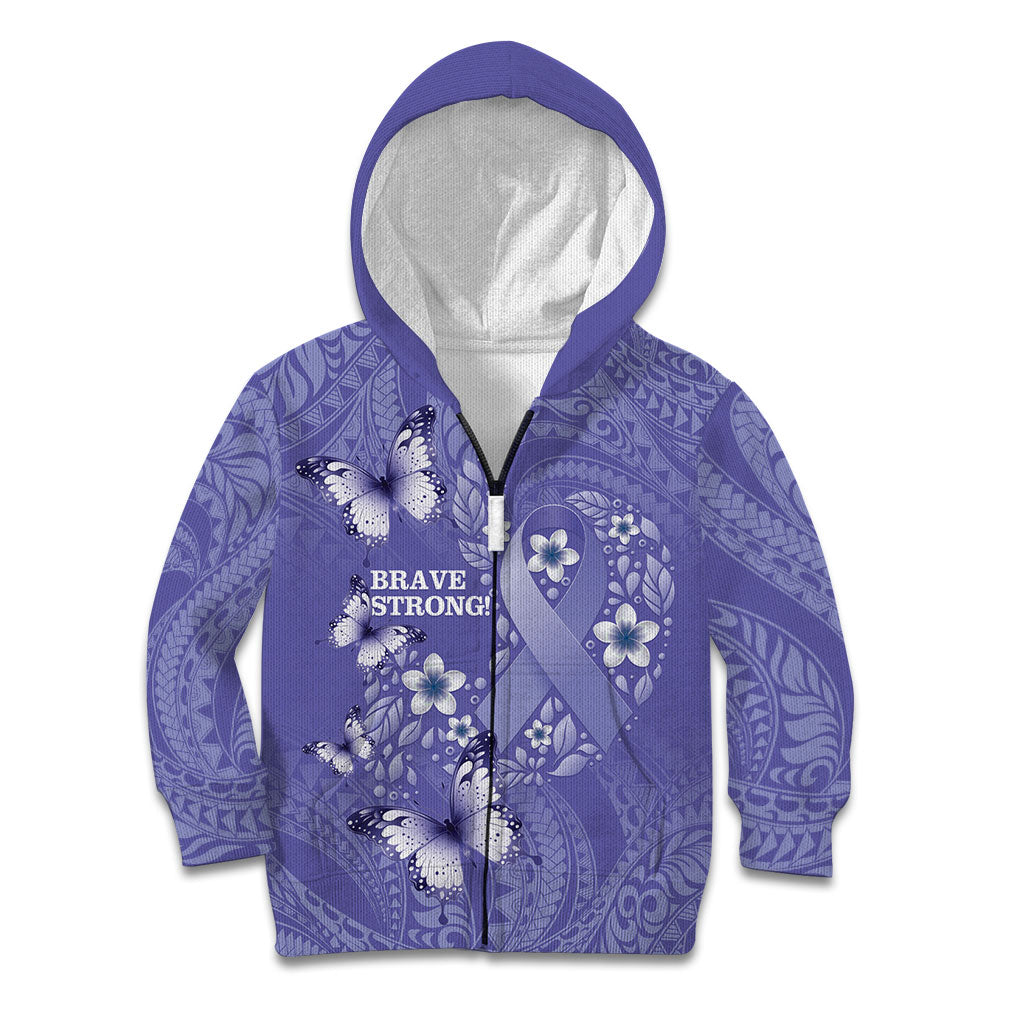Polynesia Stomach Cancer Support Kid Hoodie Periwinkle Ribbon Brave Strong