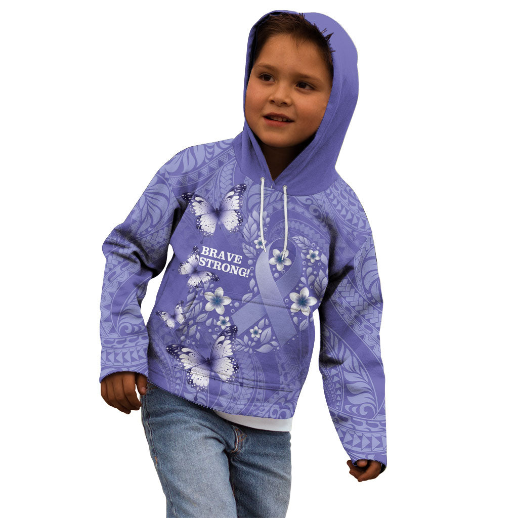 Polynesia Stomach Cancer Support Kid Hoodie Periwinkle Ribbon Brave Strong