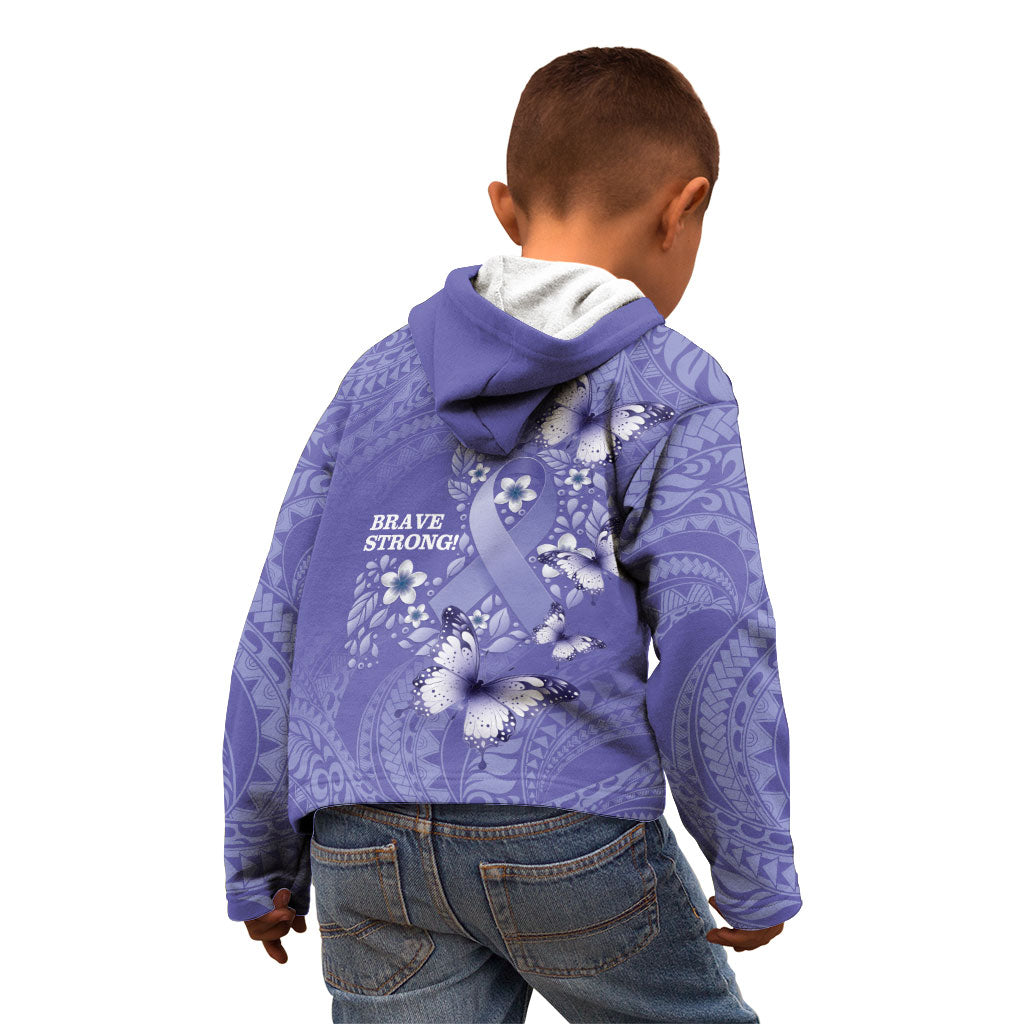 Polynesia Stomach Cancer Support Kid Hoodie Periwinkle Ribbon Brave Strong