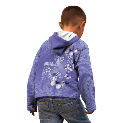 Polynesia Stomach Cancer Support Kid Hoodie Periwinkle Ribbon Brave Strong