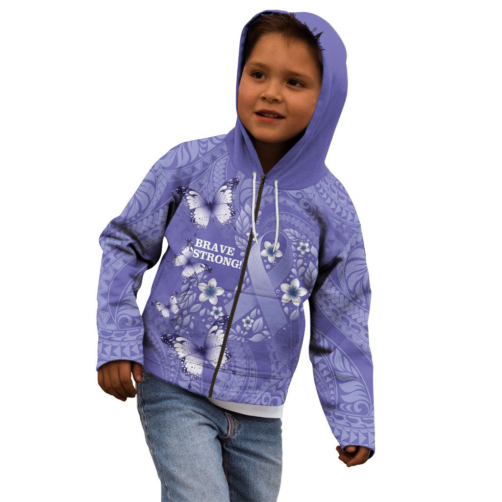 Polynesia Stomach Cancer Support Kid Hoodie Periwinkle Ribbon Brave Strong