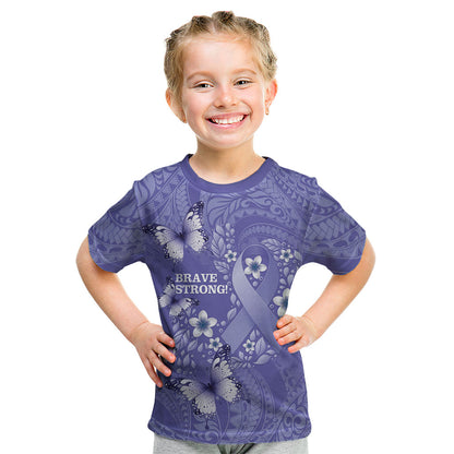Polynesia Stomach Cancer Support Kid T Shirt Periwinkle Ribbon Brave Strong