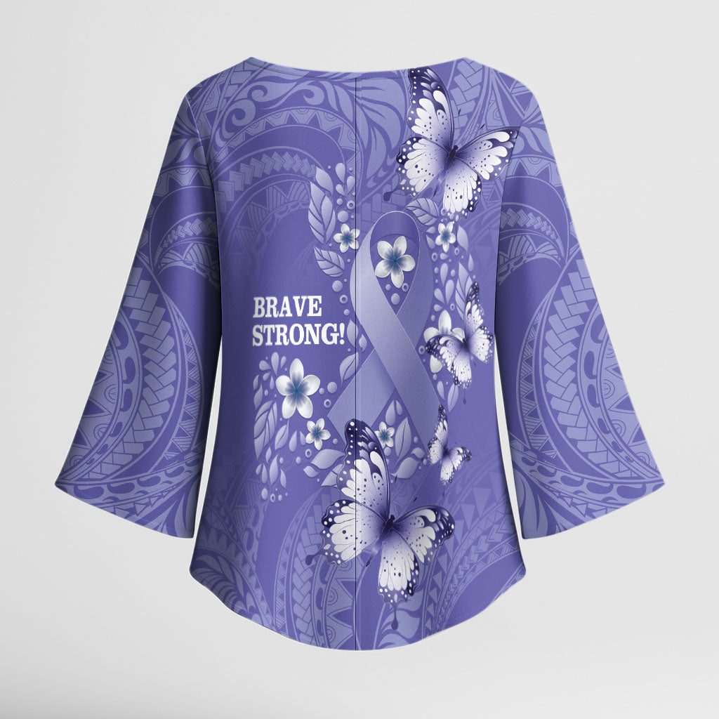 Polynesia Stomach Cancer Support Kimono Sleeve Blouse Periwinkle Ribbon Brave Strong