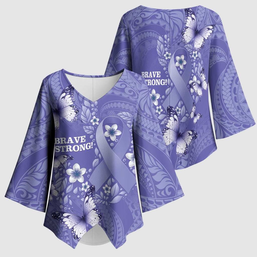Polynesia Stomach Cancer Support Kimono Sleeve Blouse Periwinkle Ribbon Brave Strong