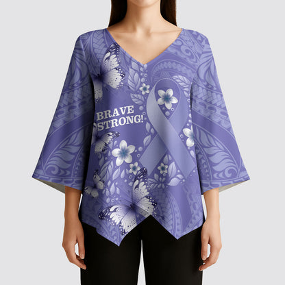 Polynesia Stomach Cancer Support Kimono Sleeve Blouse Periwinkle Ribbon Brave Strong