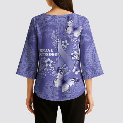 Polynesia Stomach Cancer Support Kimono Sleeve Blouse Periwinkle Ribbon Brave Strong