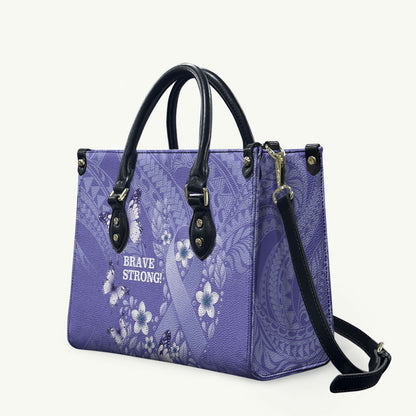 Polynesia Stomach Cancer Support Leather Bag Periwinkle Ribbon Brave Strong