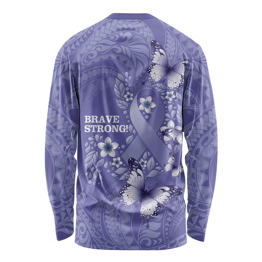 Polynesia Stomach Cancer Support Long Sleeve Shirt Periwinkle Ribbon Brave Strong