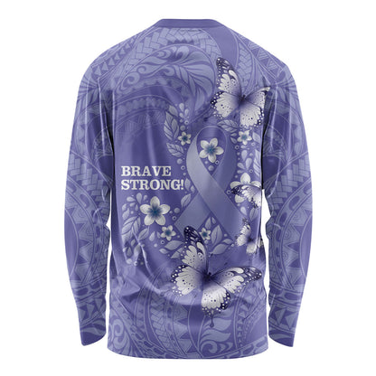 Polynesia Stomach Cancer Support Long Sleeve Shirt Periwinkle Ribbon Brave Strong