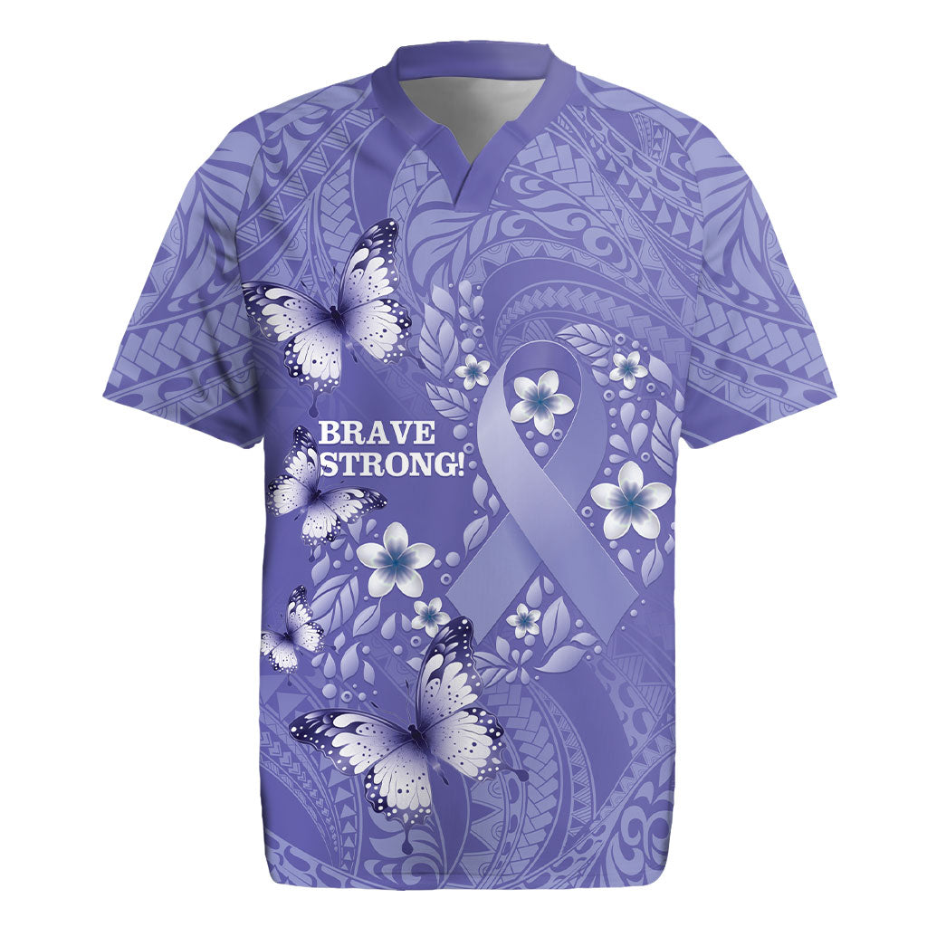 Polynesia Stomach Cancer Support Rugby Jersey Periwinkle Ribbon Brave Strong