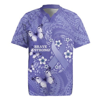 Polynesia Stomach Cancer Support Rugby Jersey Periwinkle Ribbon Brave Strong