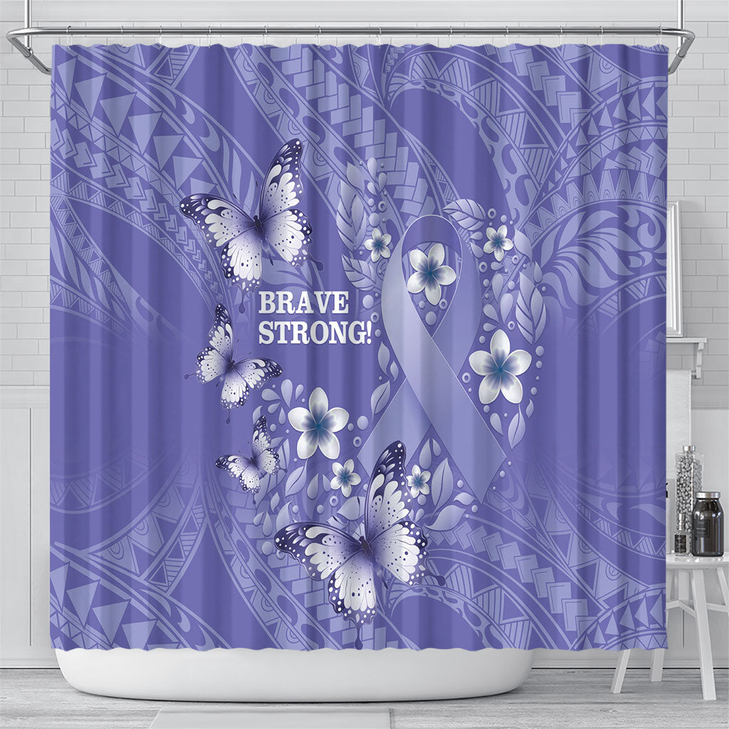Polynesia Stomach Cancer Support Shower Curtain Periwinkle Ribbon Brave Strong