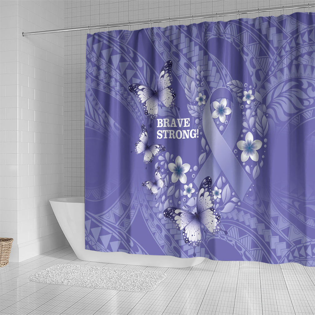 Polynesia Stomach Cancer Support Shower Curtain Periwinkle Ribbon Brave Strong