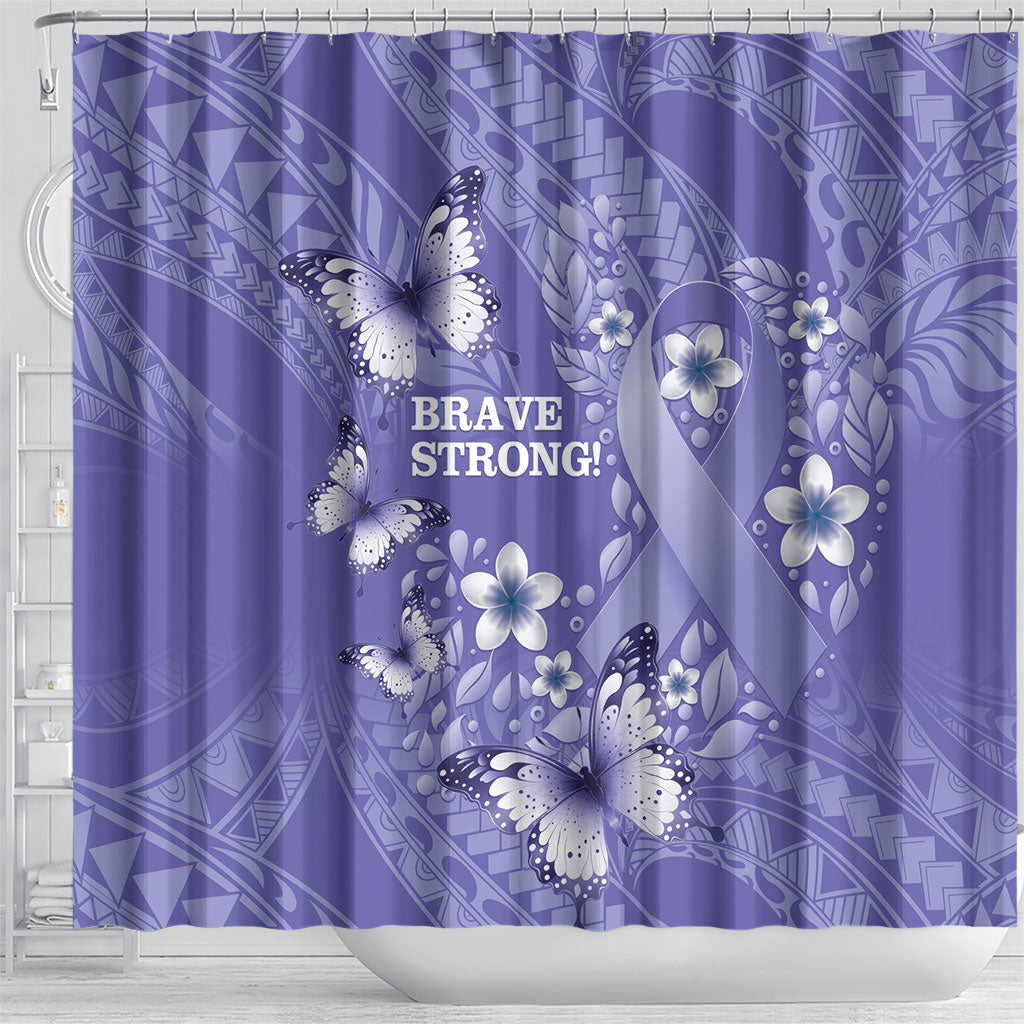 Polynesia Stomach Cancer Support Shower Curtain Periwinkle Ribbon Brave Strong