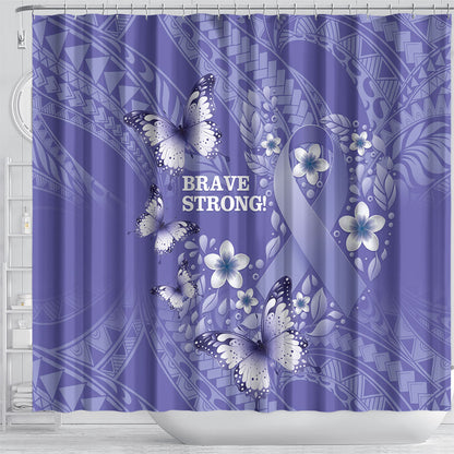 Polynesia Stomach Cancer Support Shower Curtain Periwinkle Ribbon Brave Strong