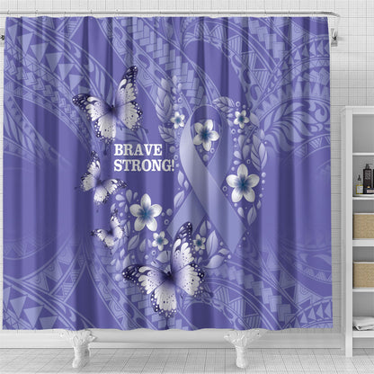 Polynesia Stomach Cancer Support Shower Curtain Periwinkle Ribbon Brave Strong