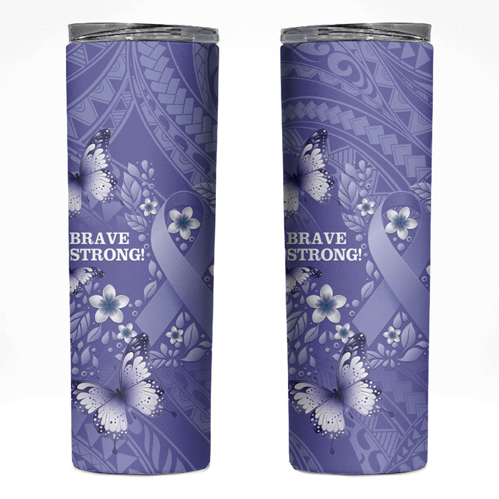 Polynesia Stomach Cancer Support Skinny Tumbler Periwinkle Ribbon Brave Strong