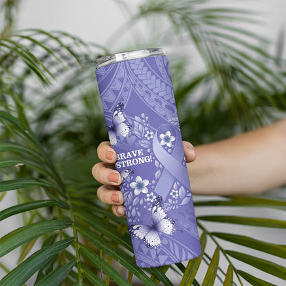 Polynesia Stomach Cancer Support Skinny Tumbler Periwinkle Ribbon Brave Strong