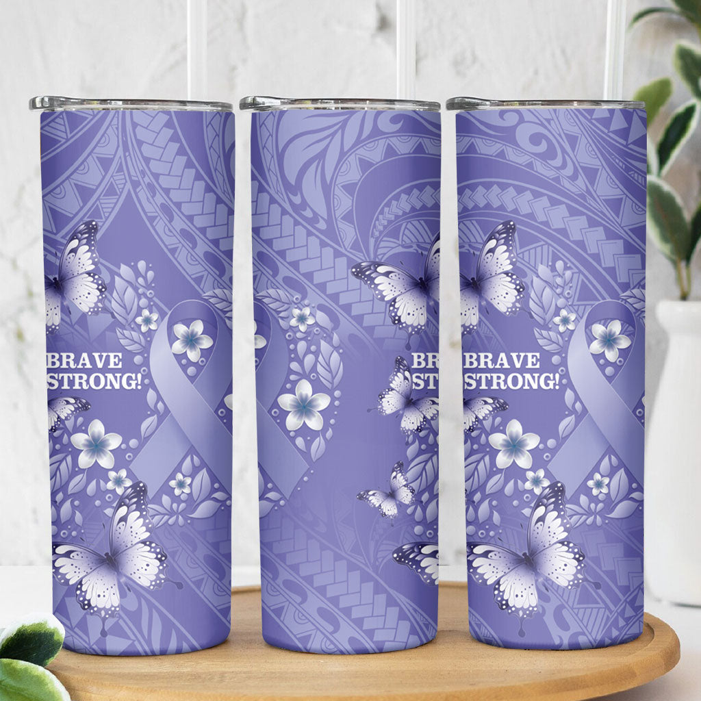 Polynesia Stomach Cancer Support Skinny Tumbler Periwinkle Ribbon Brave Strong