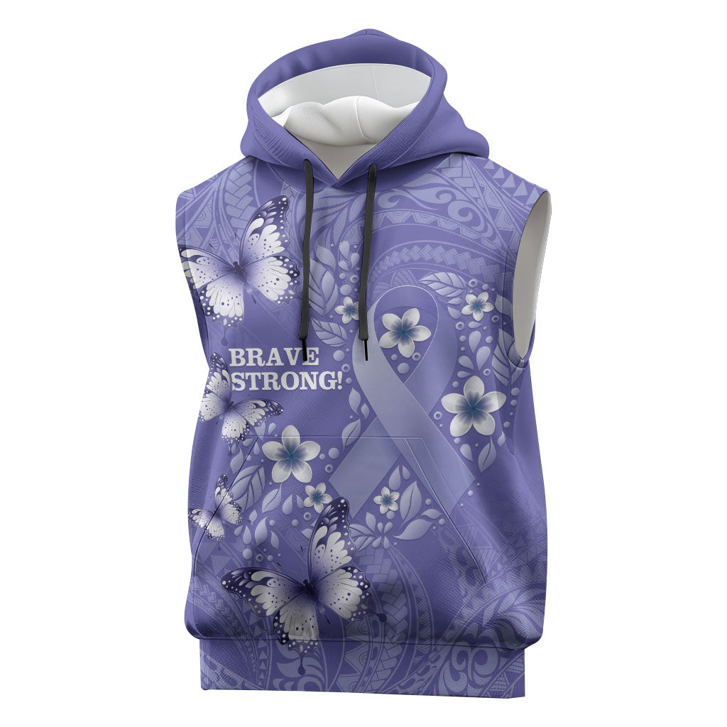 Polynesia Stomach Cancer Support Sleeveless Hoodie Periwinkle Ribbon Brave Strong