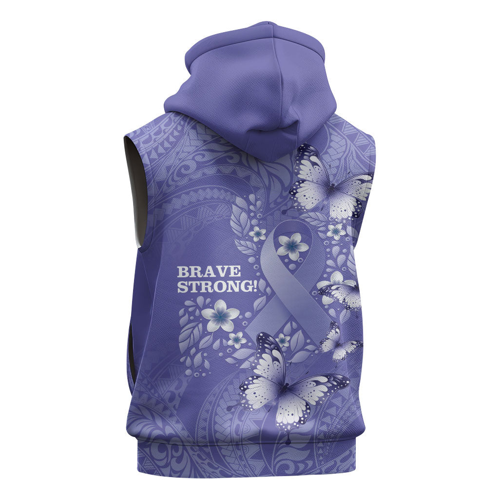 Polynesia Stomach Cancer Support Sleeveless Hoodie Periwinkle Ribbon Brave Strong