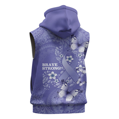 Polynesia Stomach Cancer Support Sleeveless Hoodie Periwinkle Ribbon Brave Strong