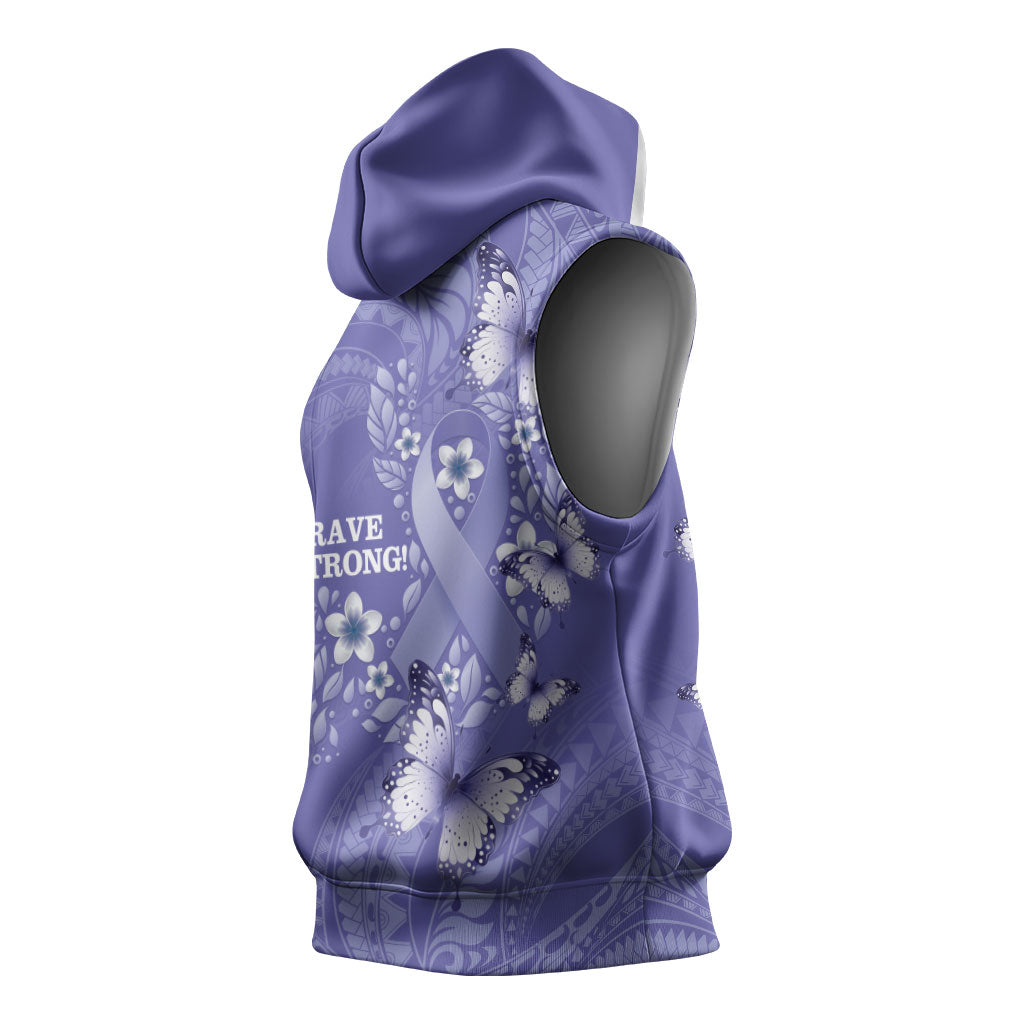 Polynesia Stomach Cancer Support Sleeveless Hoodie Periwinkle Ribbon Brave Strong