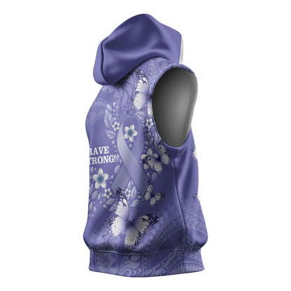 Polynesia Stomach Cancer Support Sleeveless Hoodie Periwinkle Ribbon Brave Strong