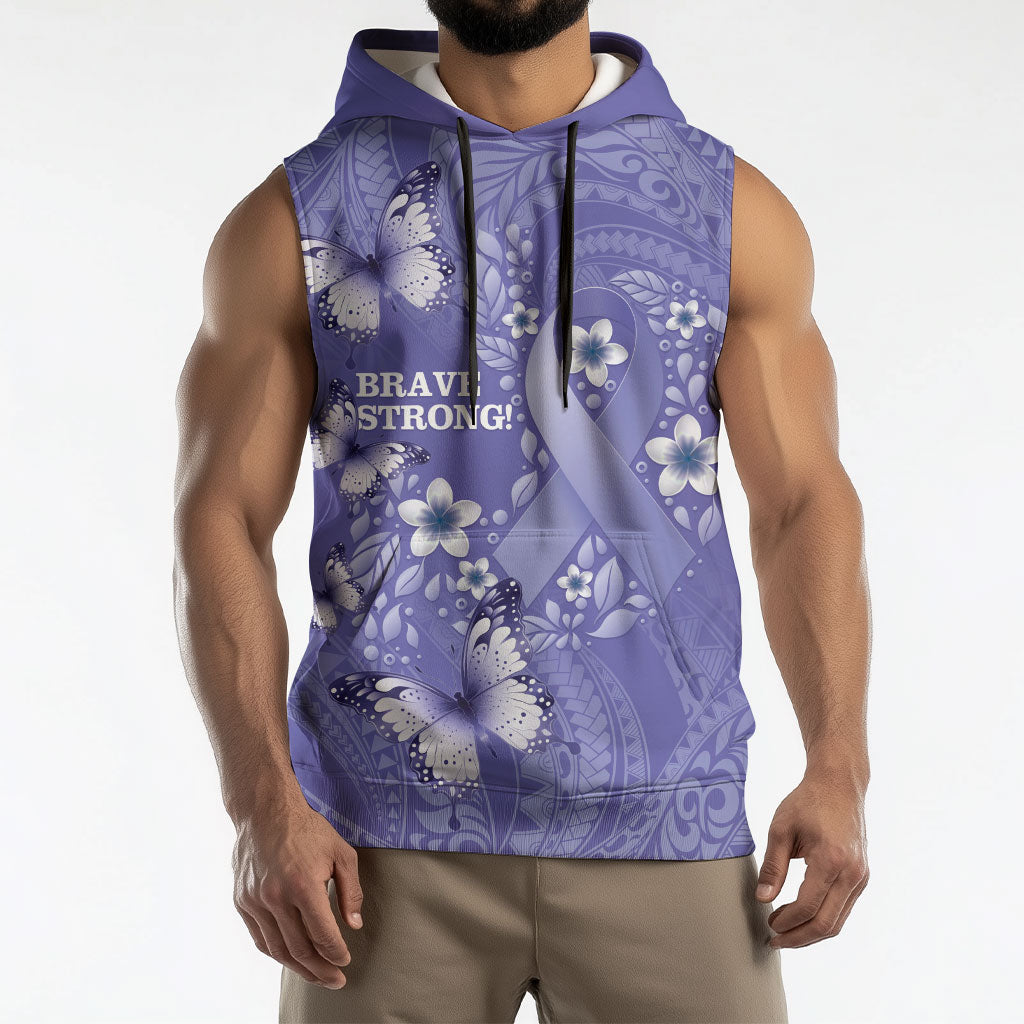 Polynesia Stomach Cancer Support Sleeveless Hoodie Periwinkle Ribbon Brave Strong