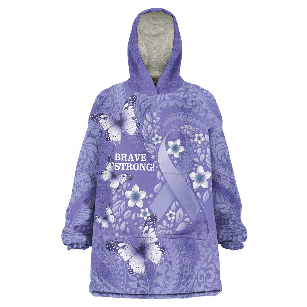 Polynesia Stomach Cancer Support Wearable Blanket Hoodie Periwinkle Ribbon Brave Strong
