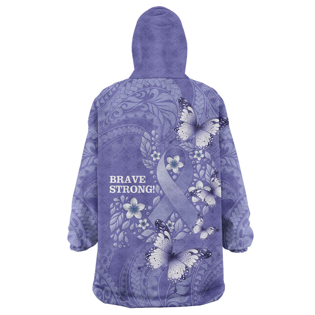Polynesia Stomach Cancer Support Wearable Blanket Hoodie Periwinkle Ribbon Brave Strong