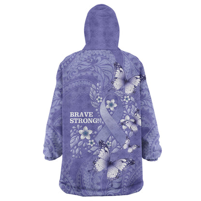 Polynesia Stomach Cancer Support Wearable Blanket Hoodie Periwinkle Ribbon Brave Strong