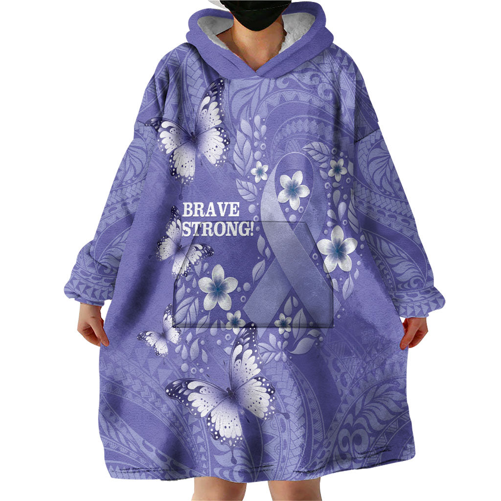 Polynesia Stomach Cancer Support Wearable Blanket Hoodie Periwinkle Ribbon Brave Strong