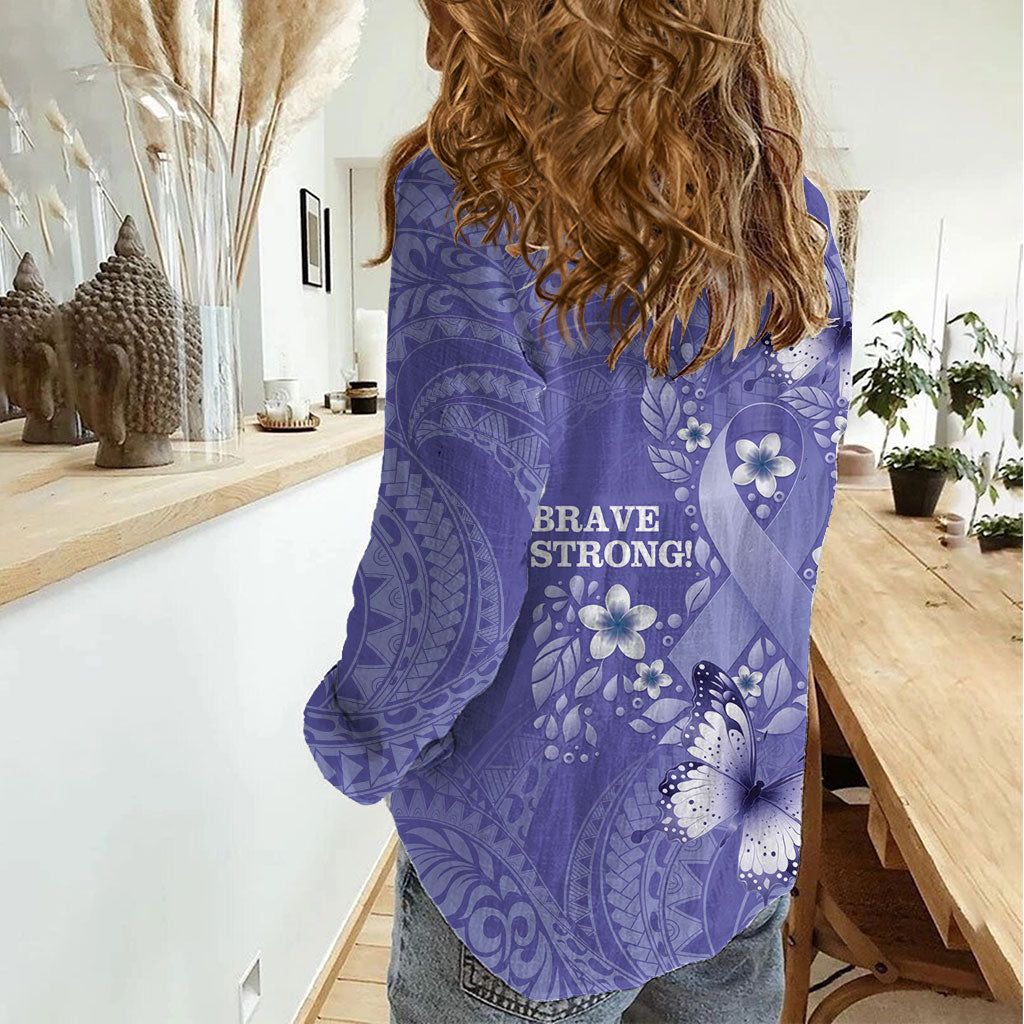 Polynesia Stomach Cancer Support Women Casual Shirt Periwinkle Ribbon Brave Strong