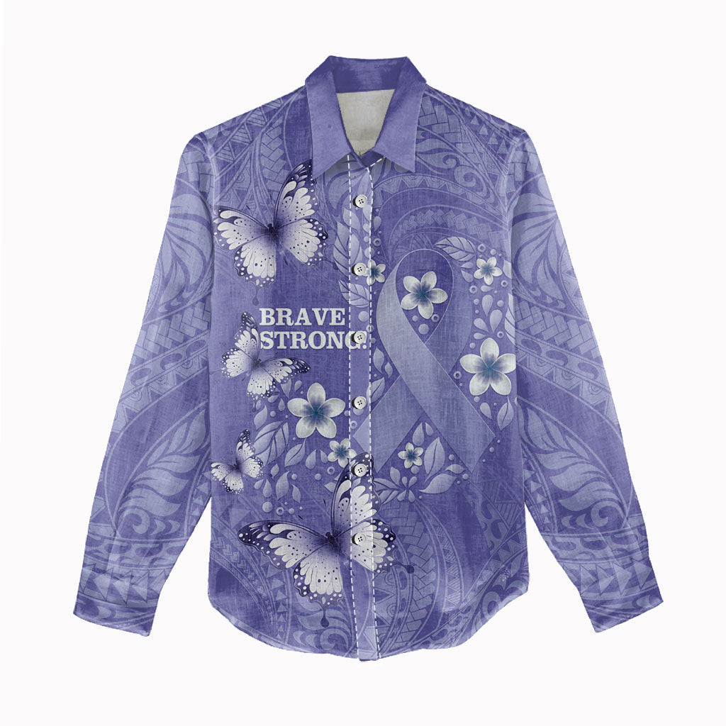 Polynesia Stomach Cancer Support Women Casual Shirt Periwinkle Ribbon Brave Strong